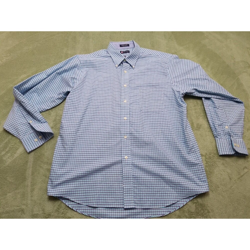 Chaps Shirt Mens XL Oxford Reg Fit Button Down Plaid Blue Long Sleeve Pocket